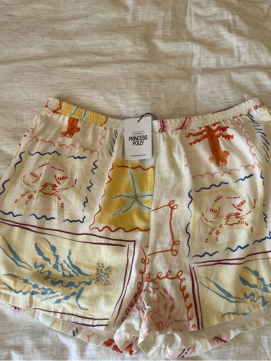 Princess Polly Pants - Princess Polly Cream Beach Print Lined Linen Shorts with Multicolor Accents